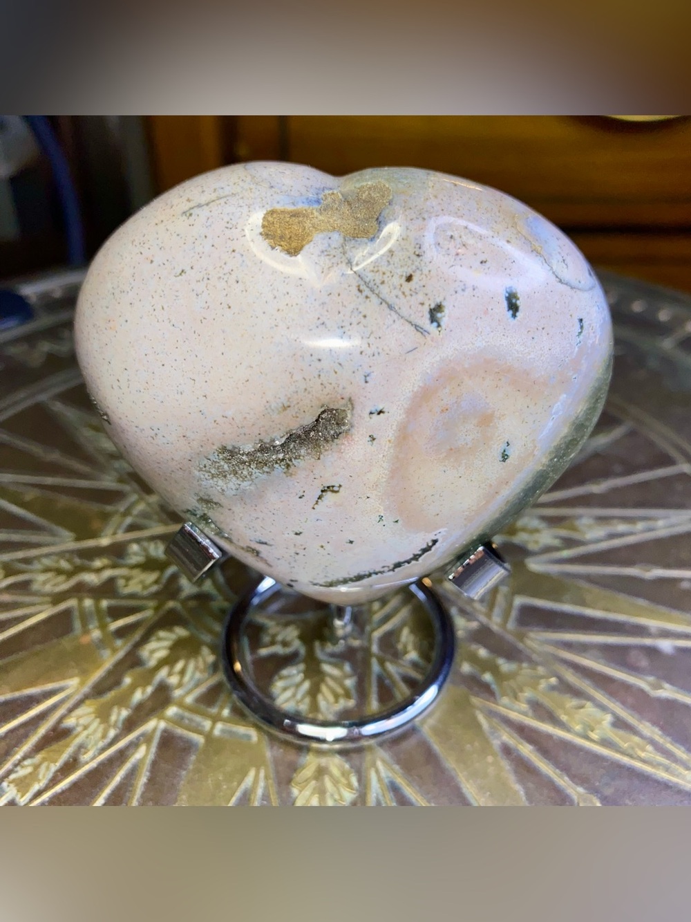 308g HQ Ocean Jasper Puffy Heart Carving w/ Druzy | Madagascar